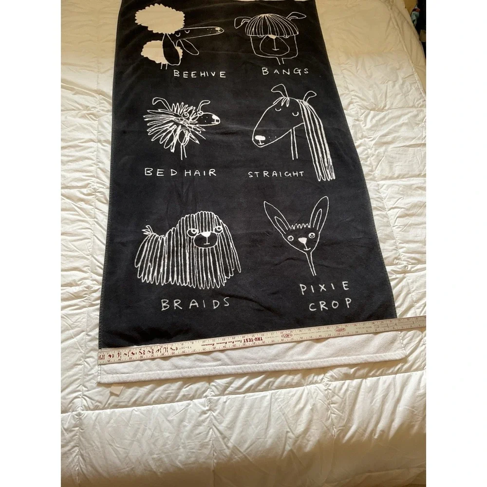 Pottery Barn Teen Beach Towel Dog Humor Hairstyle Bangs Whimsical Designs Blue
